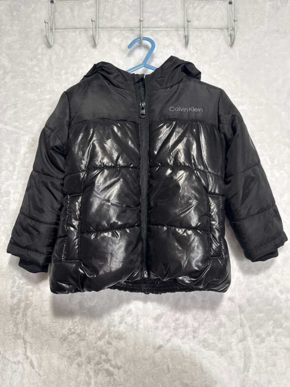 Calvin Klein Baby Boy Puffer Jacket Hoodie 18 Months Glossy Black